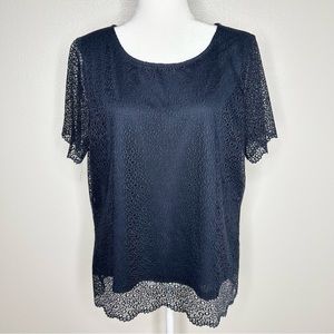 The Limited Womens Navy Lace Short Sleeve Blouse Top Size XL EUC